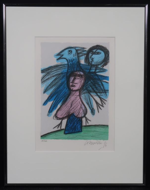 Corneille: Lithografie, L'Esprit de L'Oiseau - Ingelijst verkocht voor € 100!