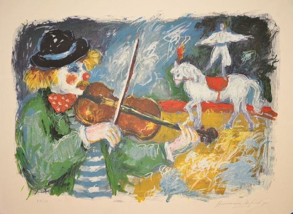 Annemarie de Groot: Litho Clown met Viool, 1992 kopen? Bied vanaf 1!