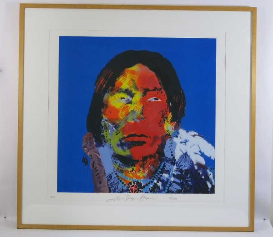 Espen Hagen, zeefdruk: Geronimo (blauw) - ingelijst kopen? Bied vanaf 50!