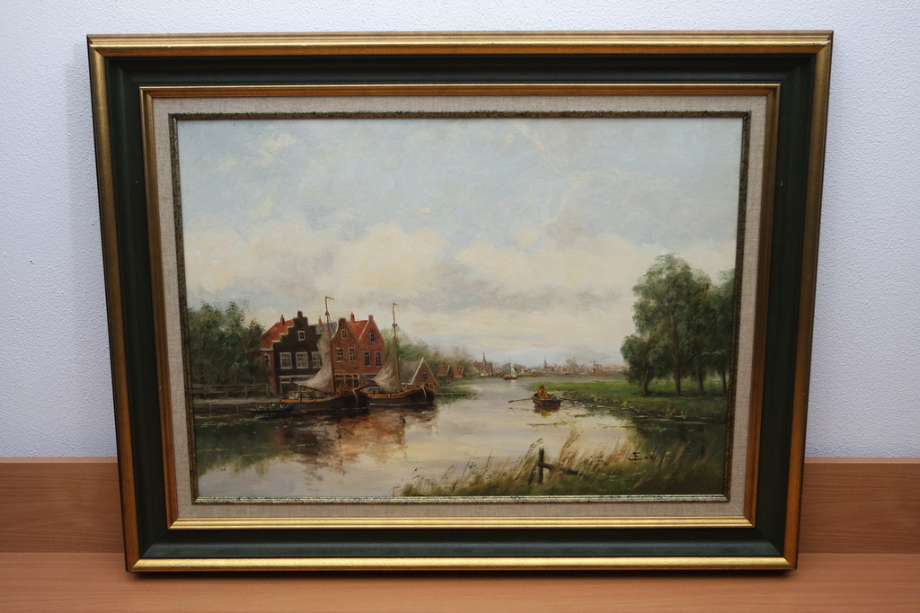 Jan Ernens (1919) - olieverf op doek - Hollands rivierlandschap verkocht voor € 285!