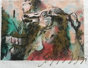 Gerti Bierenbroodspot - Gertie Bierenbroodspot - zeefdruk - Man en paard - niet ingelijst kopen? Bied vanaf 20!