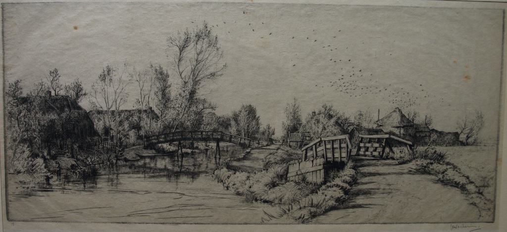 Jan Coenraad Nachenius (1890-1987) : Ets – Veenendaal – gesigneerd – ca 1945 kopen? Bied vanaf 35!