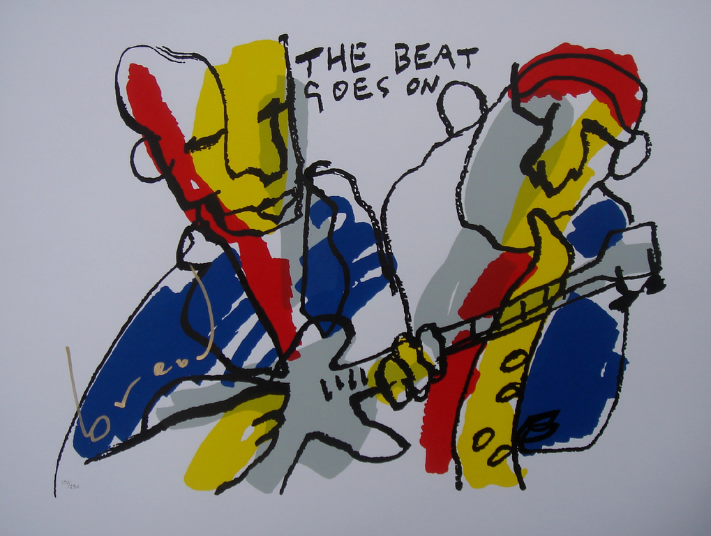 HERMAN BROOD, grote gelimiteerde en handgesigneerde zeefdruk 'Beat goes on I' verkocht voor € 175!