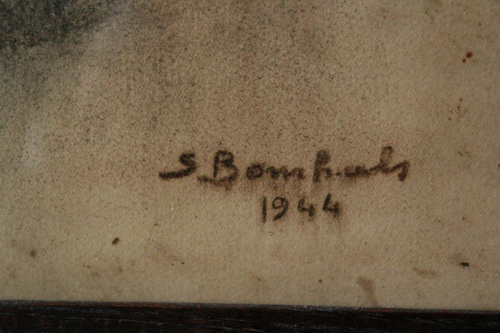 SUZANNE BOMHALS. Tekening. Meisje met pop. kopen? Bied vanaf 50!