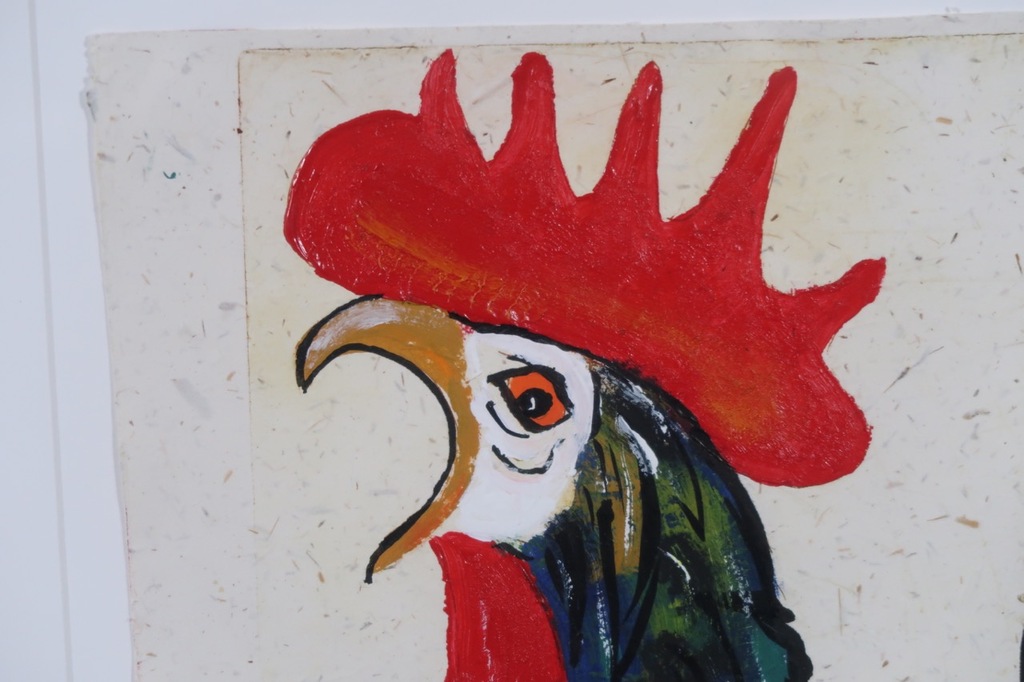 Hans Stoevenbelt: Acryl op papier, Haan - Ingelijst kopen? Bied vanaf 1!