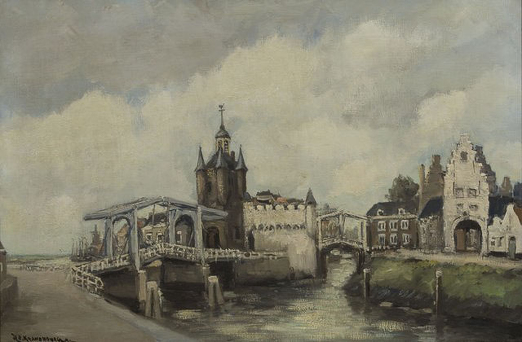  Gezicht op Zierikzee, olieverf op doek kopen? Bied vanaf 1!