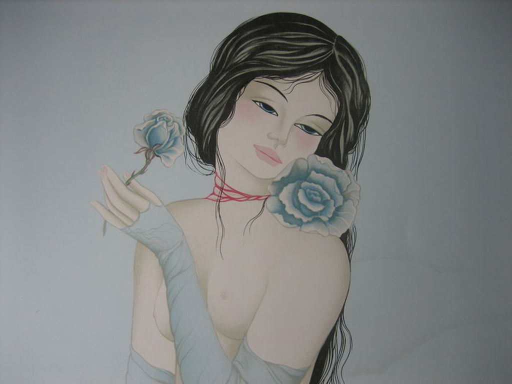 Mara Tran Long - Nu Á La Rose - Lithografie - Oplage 300 ex. - Handgesigneerd kopen? Bied vanaf 1!