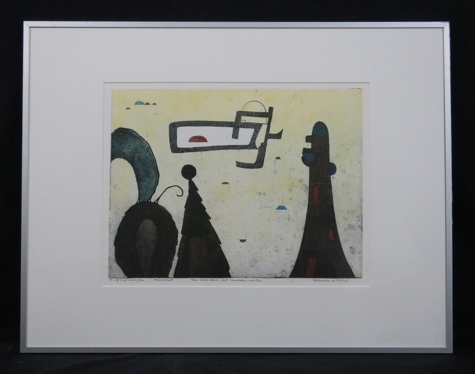 Harry van Kruiningen: Ets, Minaret - Ingelijst verkocht voor € 125!