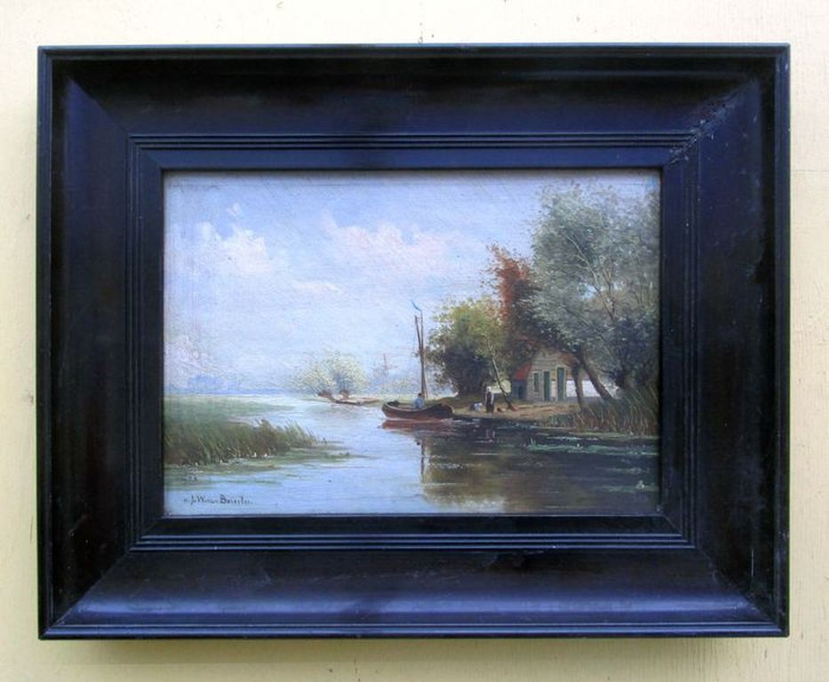 Naar J.W. van Borselen (1825-1892): Olieverf op paneel, Rivierlandschap  kopen? Bied vanaf 1!
