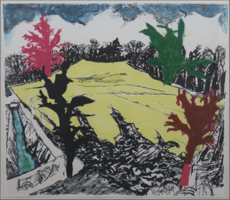 Hans Ebeling Koning: Zeefdruk, Zonder titel geel) -Ingelijst kopen? Bied vanaf 50!