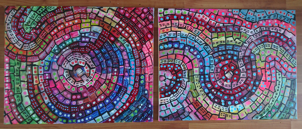 Zippora Meijer   Always On The Road  Acryl op canvas 2x 40x50 cm verkocht voor € 45!