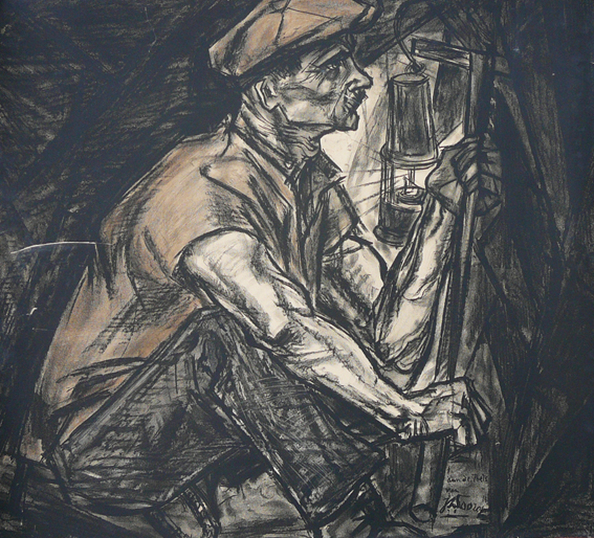 Jan Toorop: 'De Mijnwerker' -litho 1915, 85 x 95 cm verkocht voor € 75!