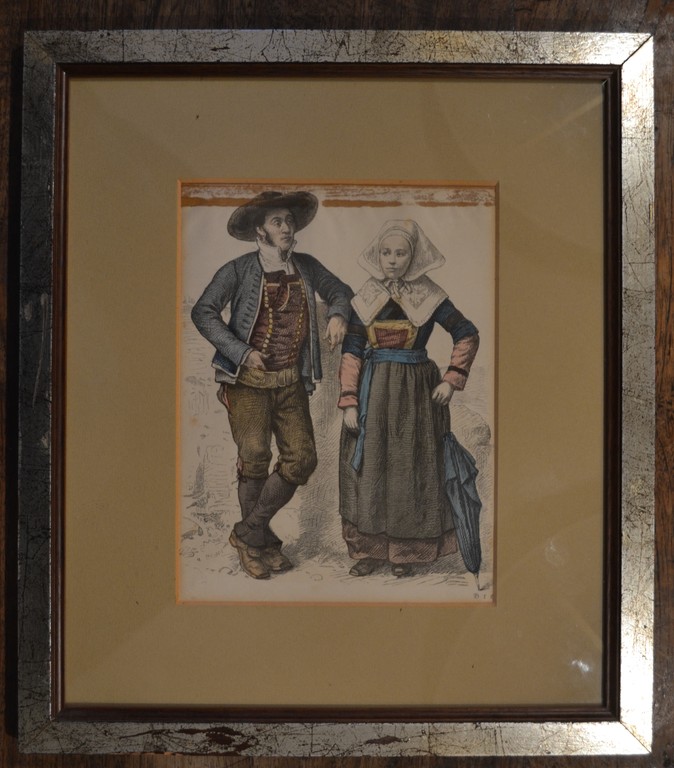 Handgekleurde kopergravure, traditionele kleding (1850-1875) kopen? Bied vanaf 1!