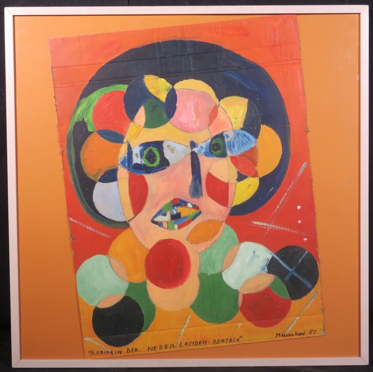 Meertje Kaal: Acryl en Olieverf op karton, Koningin der Nederlanden - Ingelijst kopen? Bied vanaf 1!