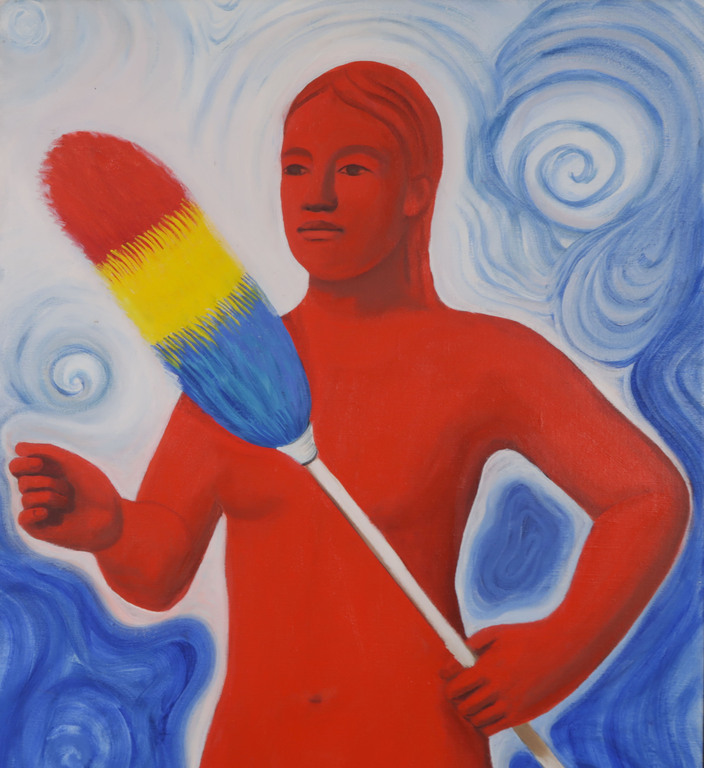 Klaasje Vroon: Olieverf op doek, Rode werkster - Ingelijst kopen? Bied vanaf 50!