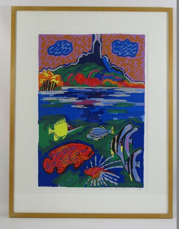 FRANK ROSEN GR.Zeefdruk ,,TAHITI RIF,, Handgesigneerd INGELIJST!! verkocht voor € 55!
