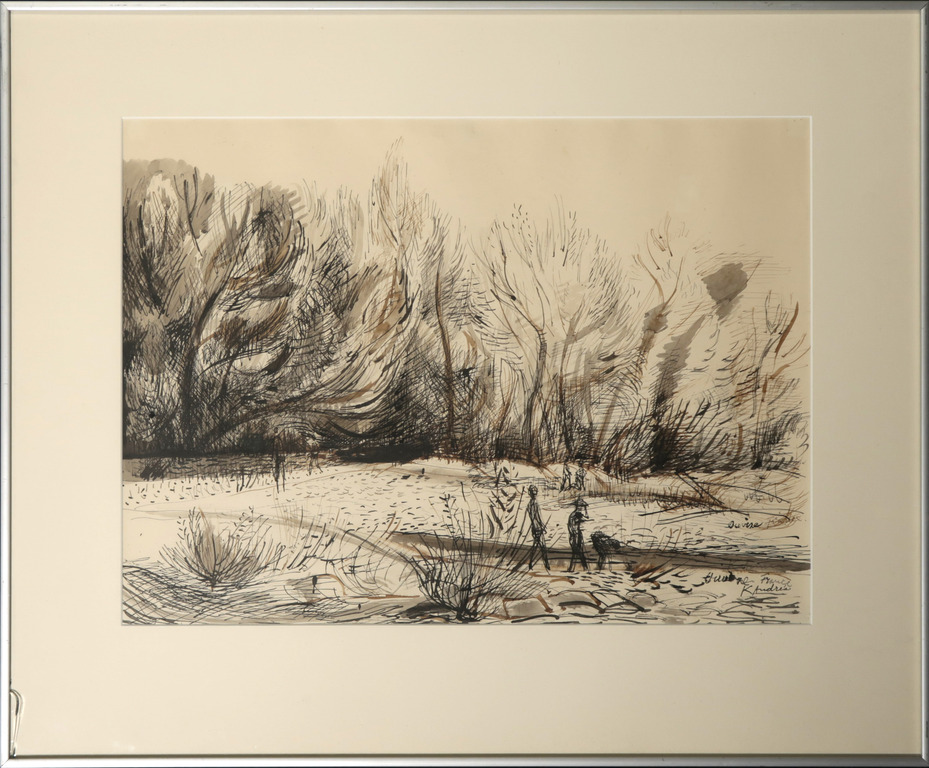 Kees Andrea: Aquarel en inkt, La Durance (Provence) - Ingelijst kopen? Bied vanaf 35!