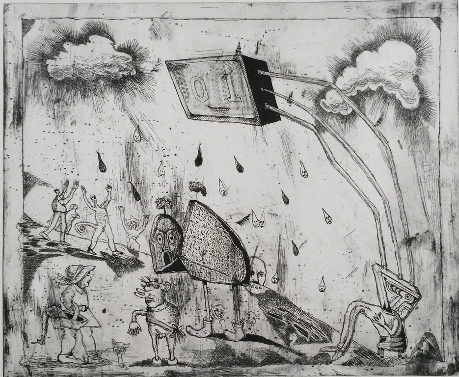 Lucebert - Een avondje tv - ets verkocht voor € 195!