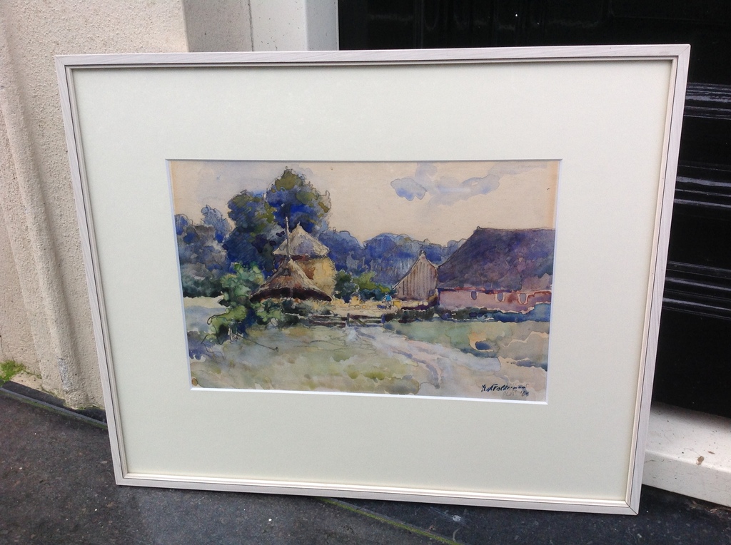 Hugo Polderman, Boerderij met hooibergen, gemengde techniek kopen? Bied vanaf 100!