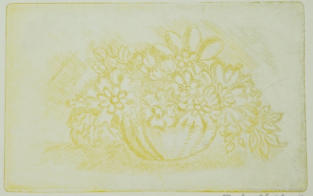 Paula Sluiter - ets - bloemen in gele inkt  kopen? Bied vanaf 10!