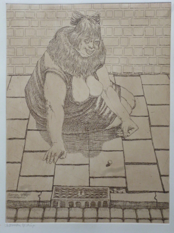 Herman Gordijn - ets - Knikkeren kopen? Bied vanaf 200!