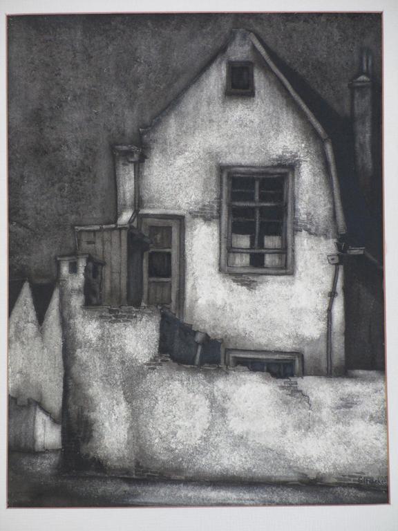 Frans Stracké, Woning vanaf achterzijde, Pen/Inkttekening verkocht voor € 35!