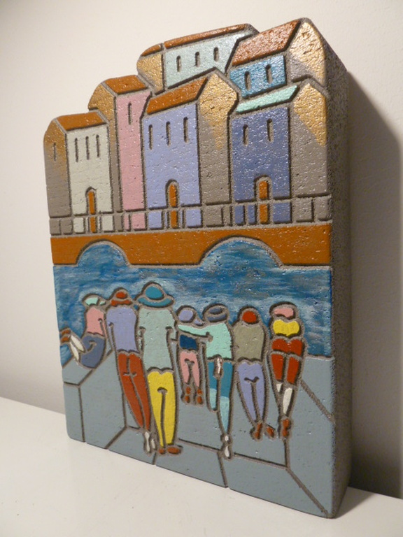 Decoratief stenen relief (wand/staand) - “Mediterraans dorpsgezicht” kopen? Bied vanaf 1!