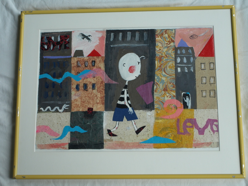 Daan Remmerts de Vries: Acryl en collage , Het leven is raar – Ingelijst -1997 kopen? Bied vanaf 1!