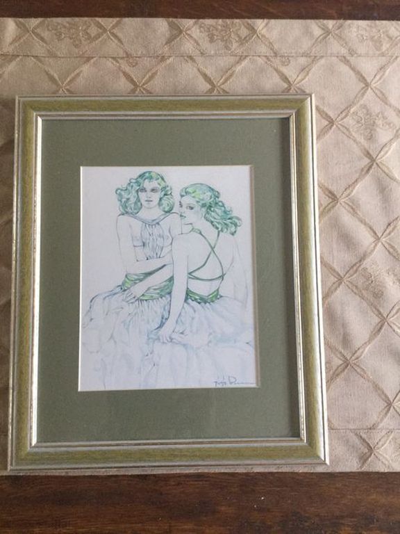  Mietje Boonen : 2 vrouwen - erotische Tekening - ingekaderd - gesigneerd kopen? Bied vanaf 55!