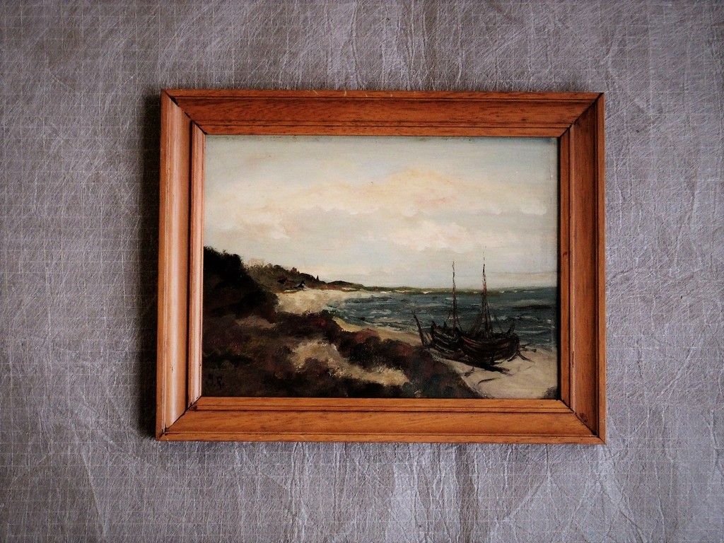 Interessant circa 1930 olieverf landschap "sloepen op het strand" monogram YR kopen? Bied vanaf 1!