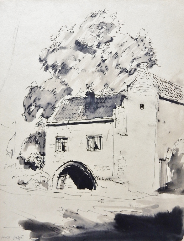 Harm Kamerlingh Onnes (1893-1985) - Inkt / aquarel 'Delft'  verkocht voor € 175!