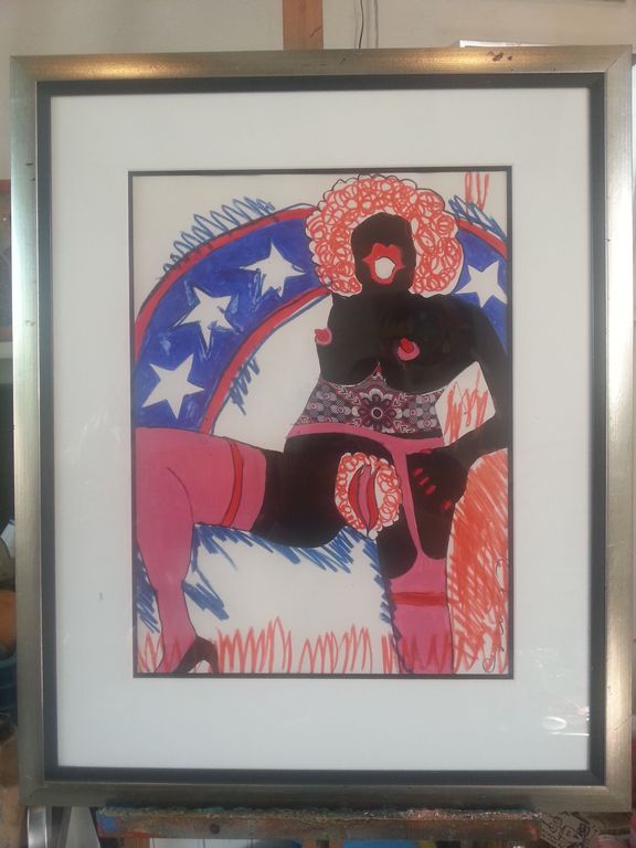 Jan Cremer: gemengde techniek o.a. potlood, stift, stoffen en verf op papier. kopen? Bied vanaf 7500!