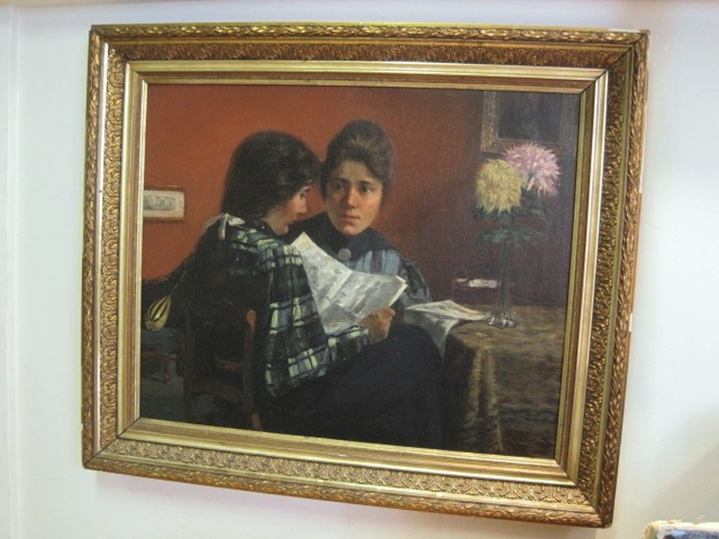 Amsterdams impressionisme ca. 1900 "2 dames aan tafel" onduid. gesigneerd verkocht voor € 180!