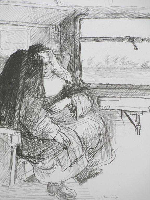 Aat Veldhoen, Nonnen in treincoupé, Rotaprint verkocht voor € 35!