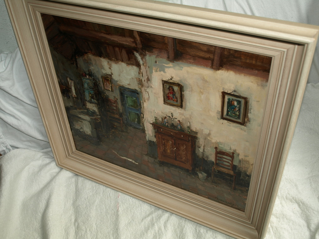 Theo van Oorschot : Olieverf op doek – Interieur – Ingelijst – ca 1950  kopen? Bied vanaf 150!