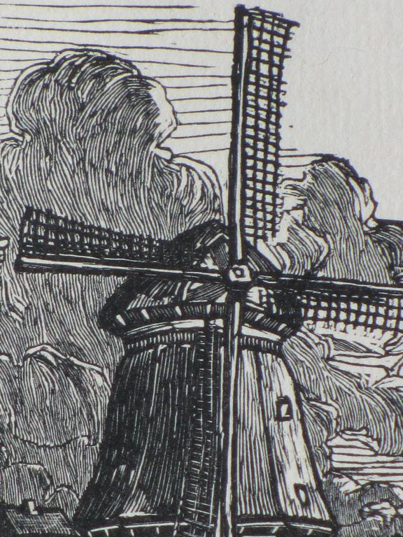 J.G.Veldheer, Molen in landschap, Houtsnede kopen? Bied vanaf 30!