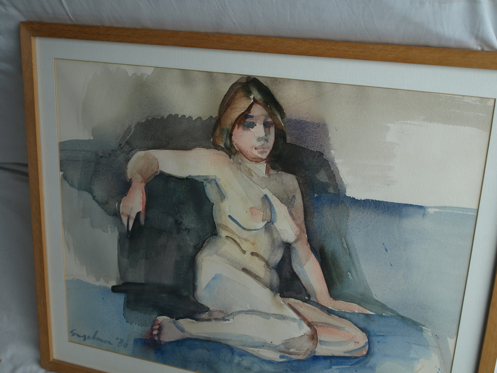 Jan Engelman : Aquarel – Naakte vrouw – gesigneerd & ingelijst – 1980 kopen? Bied vanaf 150!