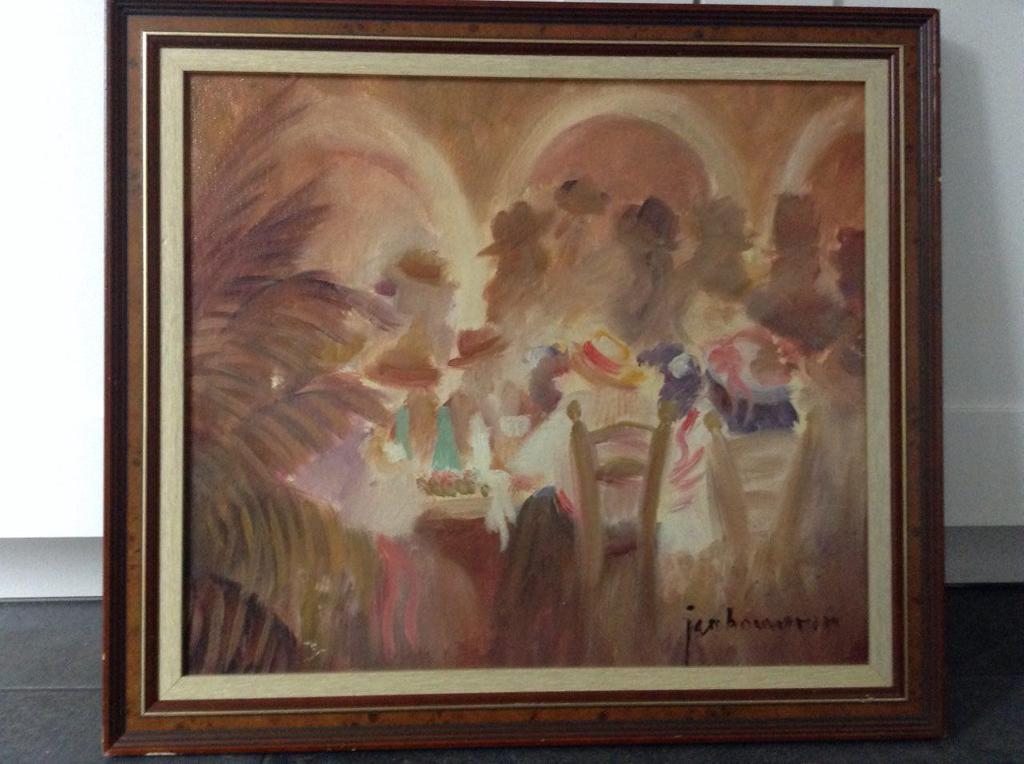 Jan Bouman - Jan Bouman, Olieverf op paneel 39x33 Feestende mensen kopen? Bied vanaf 1!