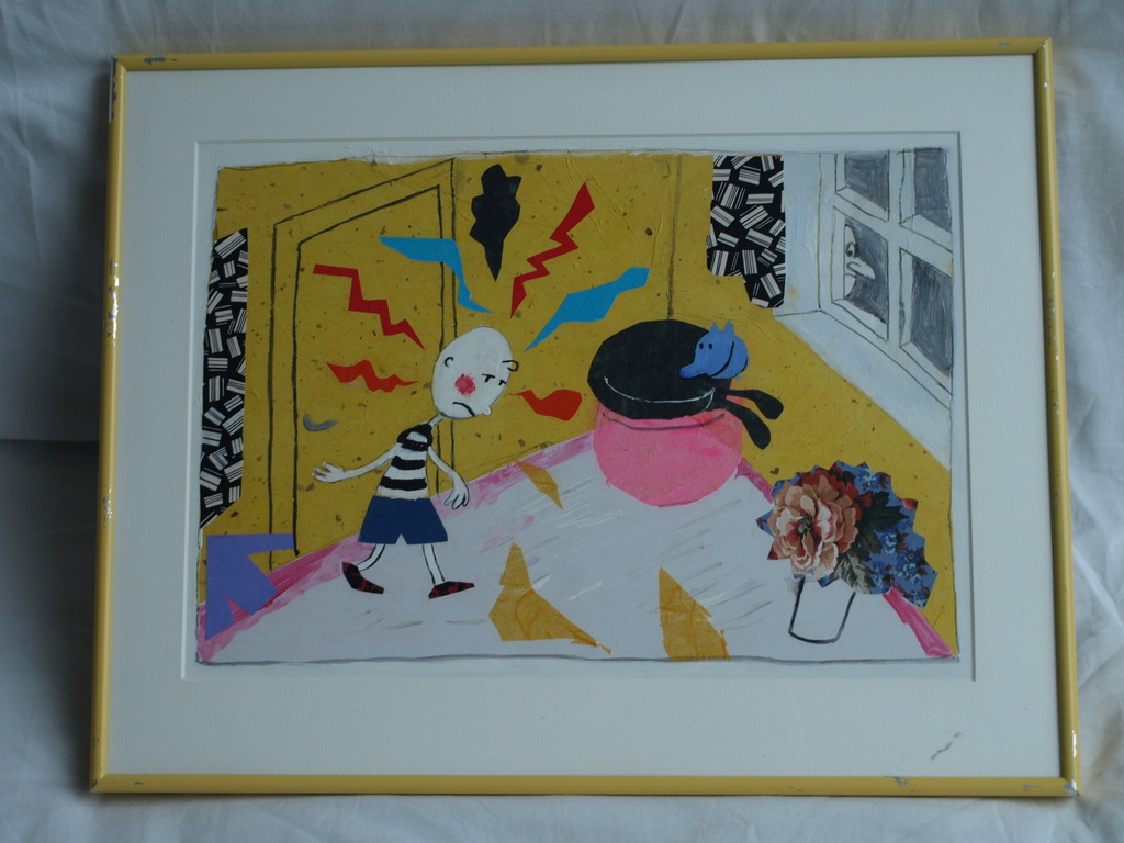 Daan Remmerts de Vries: Acryl en collage , Het leven is raar 9 – Ingelijst -1997 kopen? Bied vanaf 75!