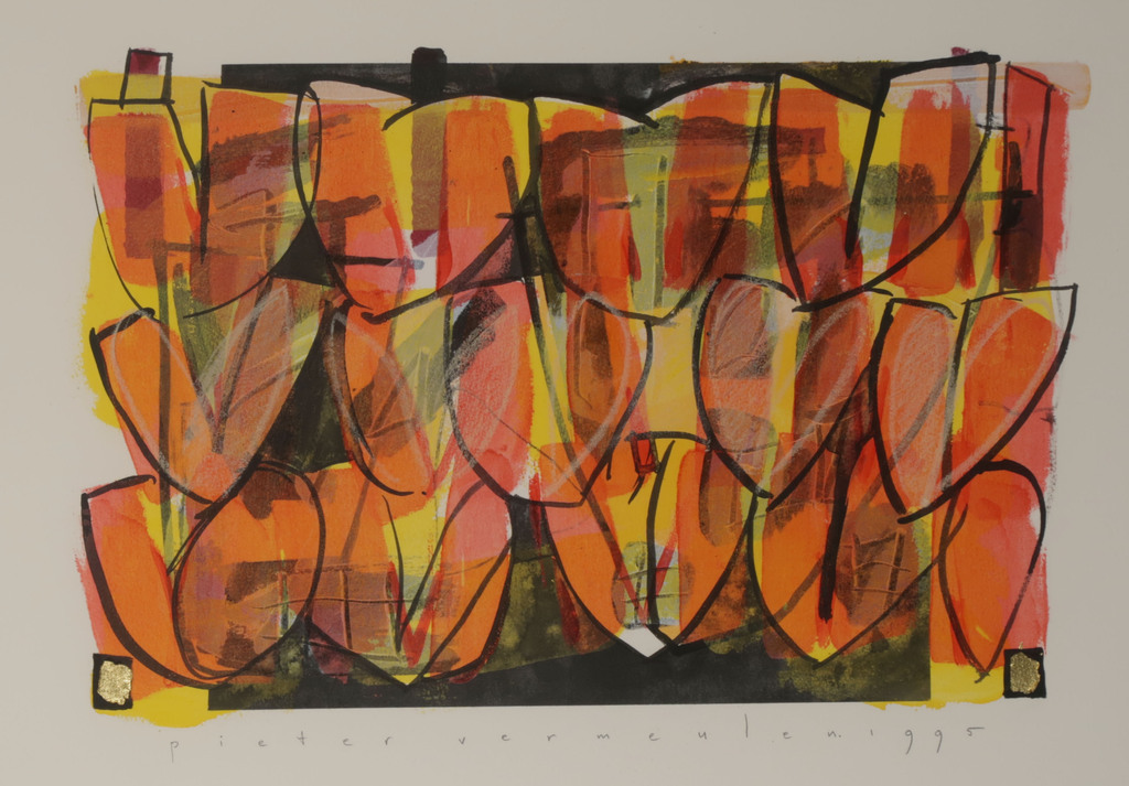 Pieter Vermeulen: Gemengde techniek, Zonder titel - Ingelijst verkocht voor € 65!