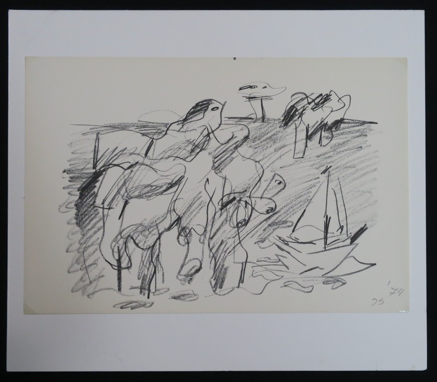Jan Sierhuis: Litho, Z.T. Abstracte figuren en zeilboot kopen? Bied vanaf 1!