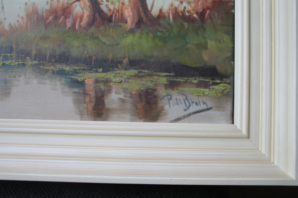  P. de Bruin Waterlandschap met bomen en molen   kopen? Bied vanaf 25!