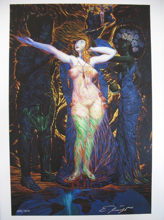 Ernst Fuchs, Die Einkleidung der Esther, Giclée op canvas verkocht voor € 75!