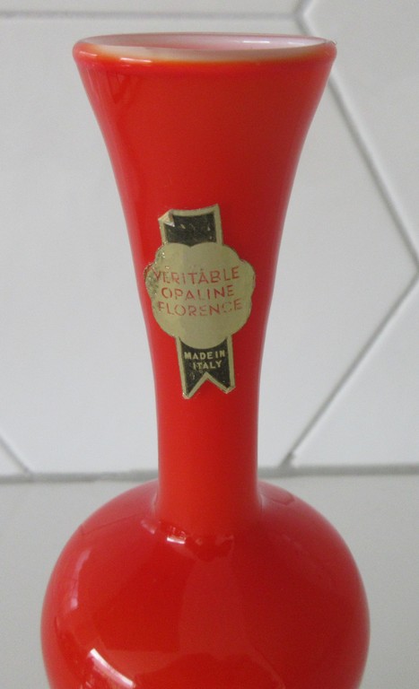 Ongespecificeerd - Veritable Opaline Florence - Oranje en wit opaline glazen vaasje kopen? Bied vanaf 1!