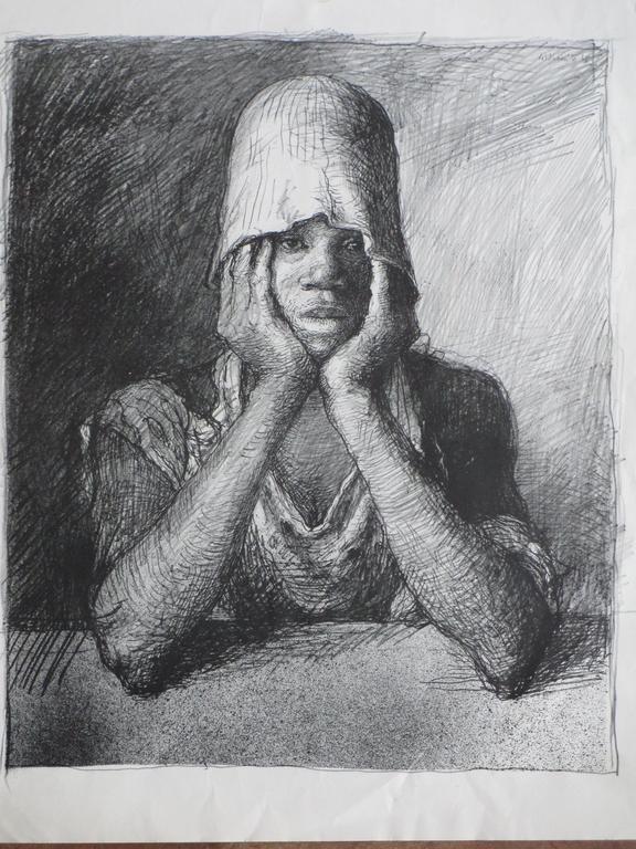 Aat Veldhoen, Portret gekleurde vrouw, Rotaprent verkocht voor € 35!