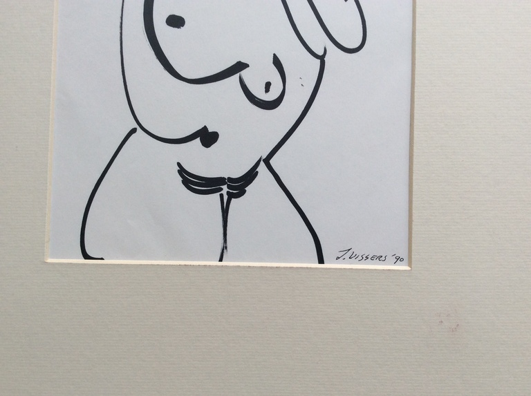 Jack Vissers- pentekening op papier 1990- vrouwelijknaakt kopen? Bied vanaf 20!