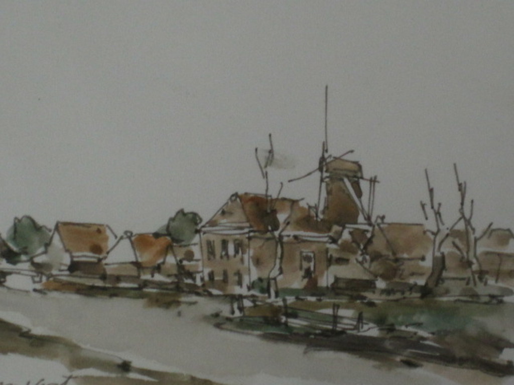 gesigneerd "Koster" aquarel Hollands dorp met molen omstreeks 1960 kopen? Bied vanaf 1!
