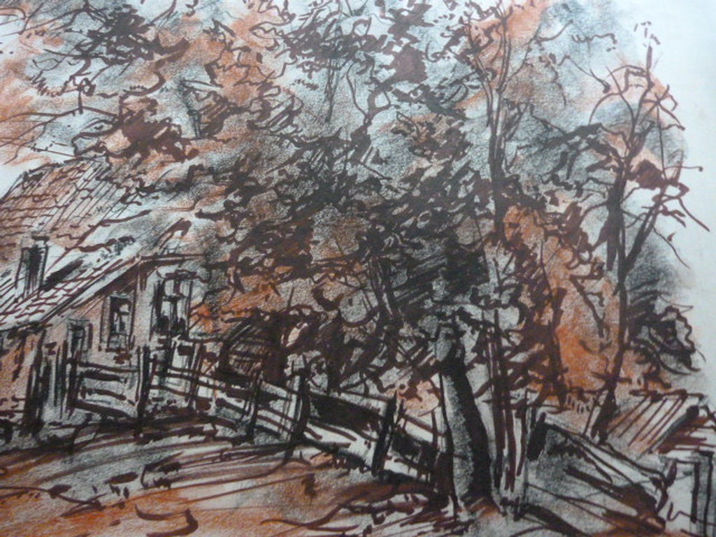 Jobst Heinrich Frese ( 1914 - 1986 ) - aquarel - bomen/huis. kopen? Bied vanaf 1!