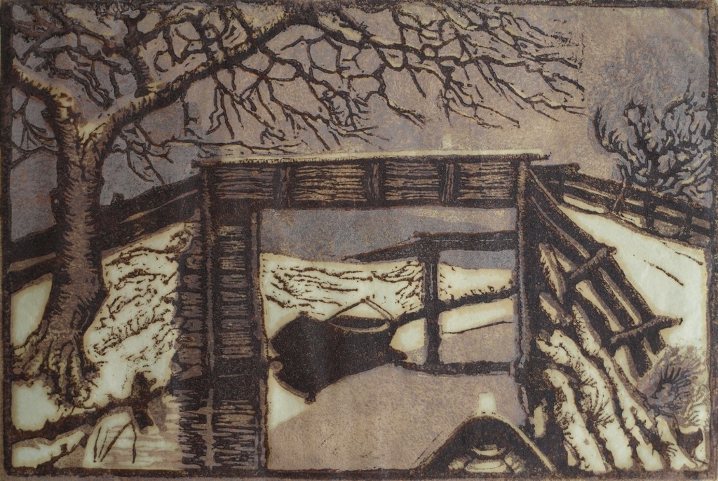 Louis Haver : Houtsnede , De houten brug – Gesigneerd – ca 1950 verkocht voor € 62!