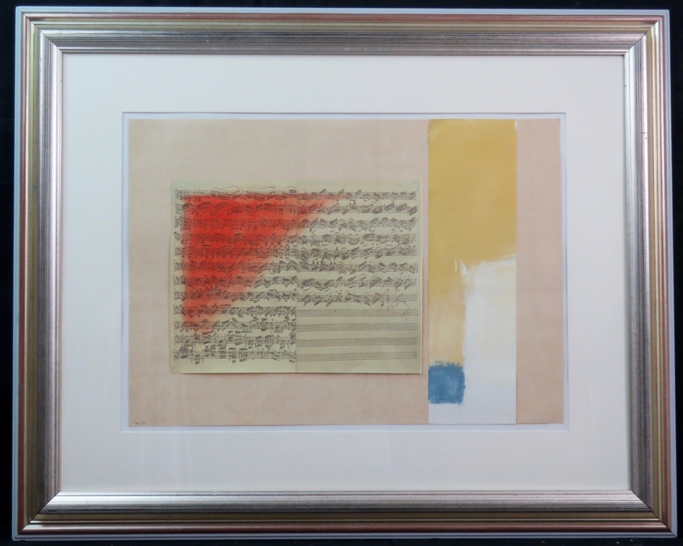 Eugene Brands: Gouache en collage (o.a. muziekpapier), Bach - Ingelijst (Groot) kopen? Bied vanaf 1000!